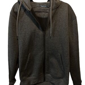 Blue Ice Premium Clothing Unisex Dark Grey Hoodie Fleece String Zip Up Sweater